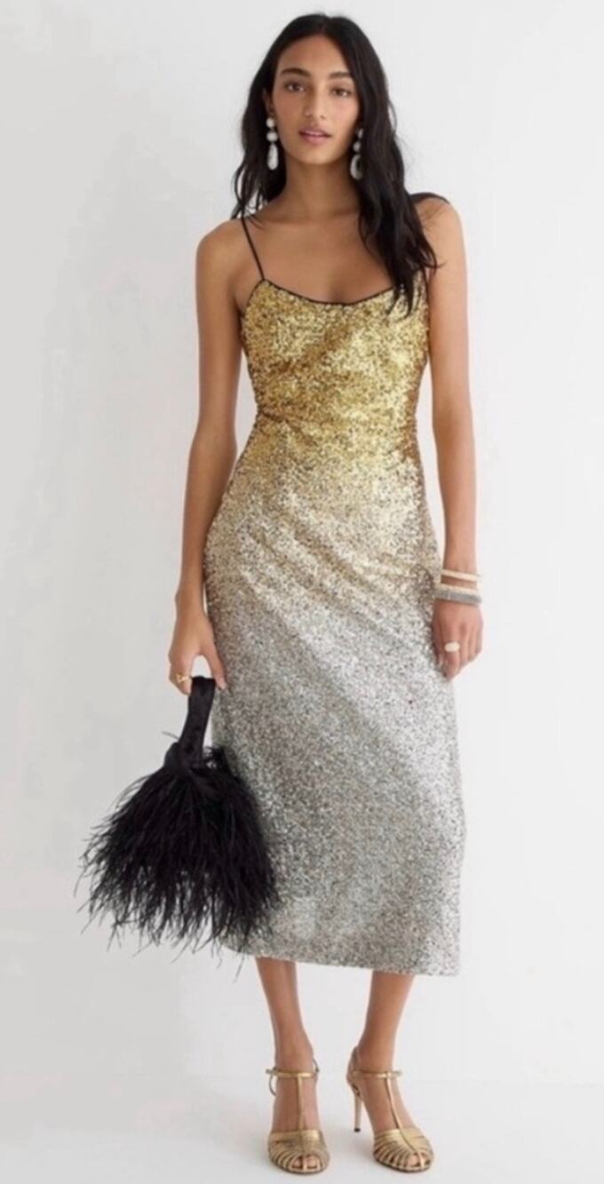 NEW J. Crew Collection Gwyneth Ombre Sequin Slip Dress Size 0 Gold Silver Party